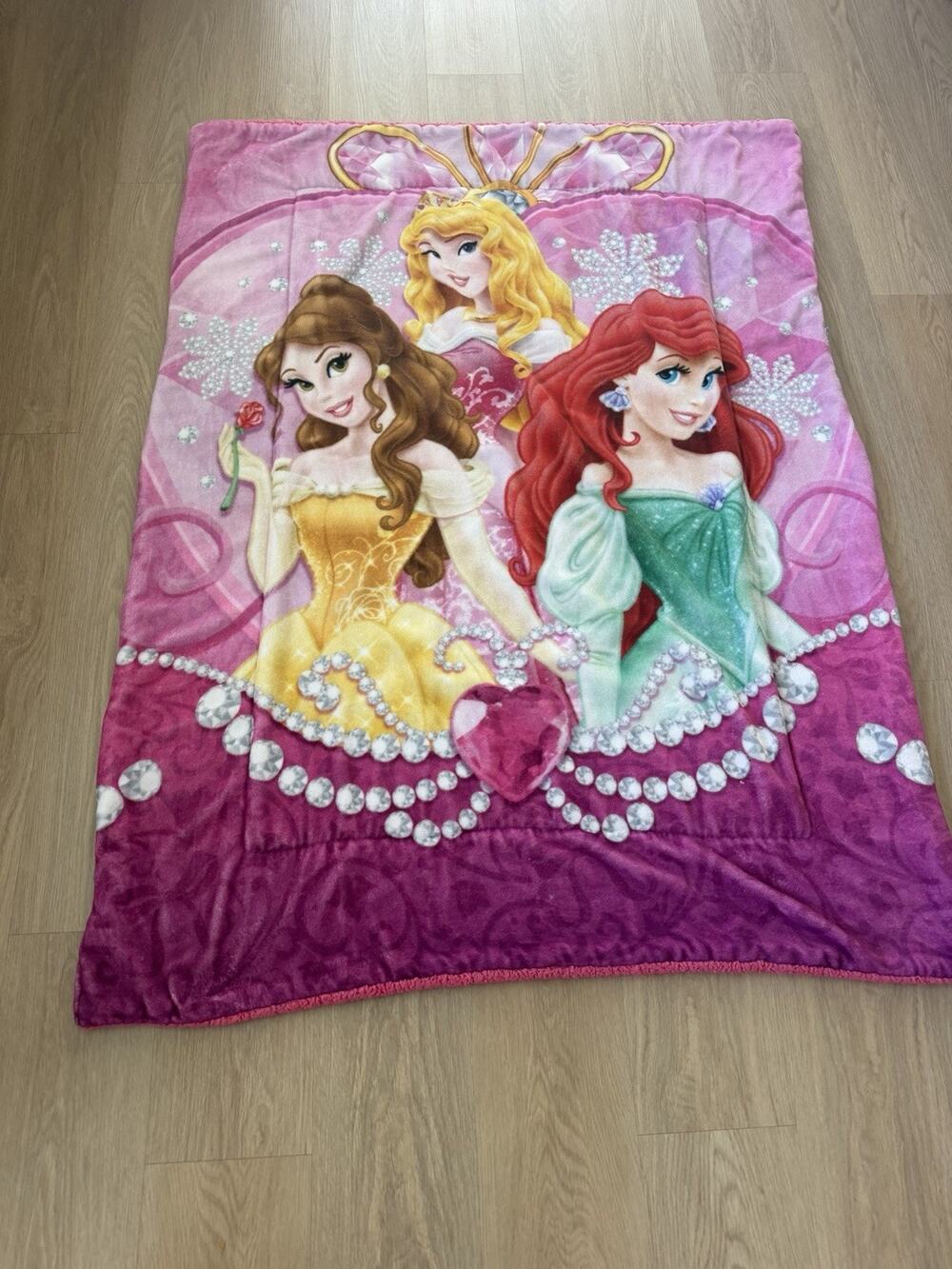 Vtg Y2k Disney Princesses Thick Fleece Throw Blanket 42”x56”